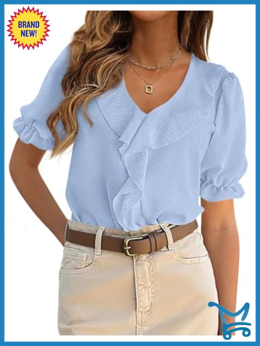 PRETTYGARDEN Ruffle Lantern Sleeve Blouse Dressy Casual V-Neck Top